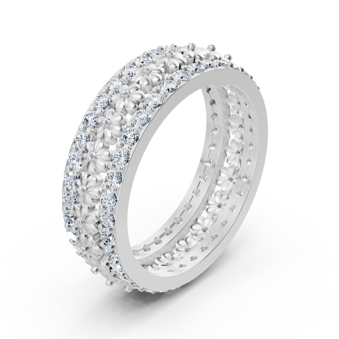 Exquisiter Blumen-Diamantring aus 14K Weißgold