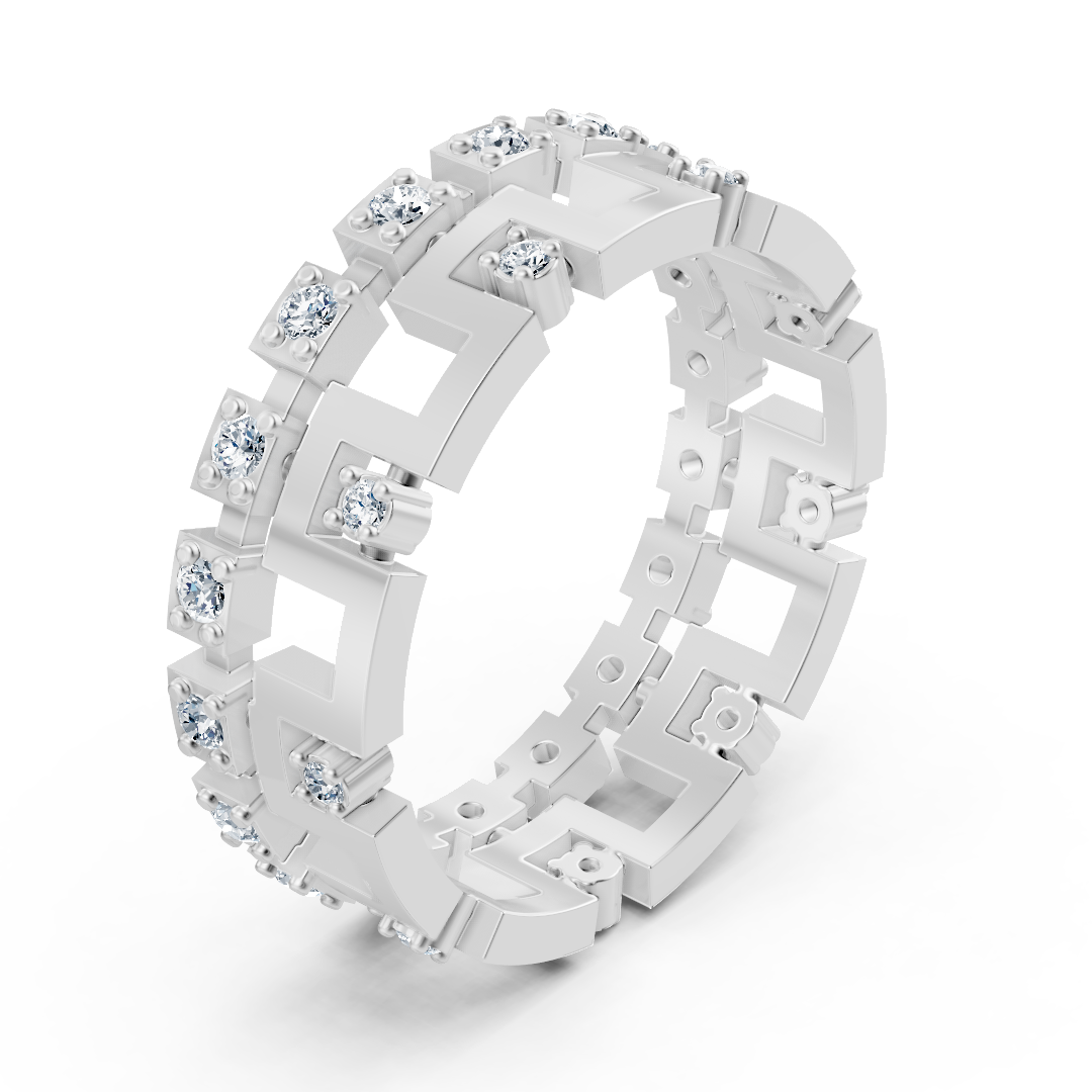 14 Karat Weißgold Diamant Geometrischer Ring - Ausdrucksstarker Damenring mit modernem Design