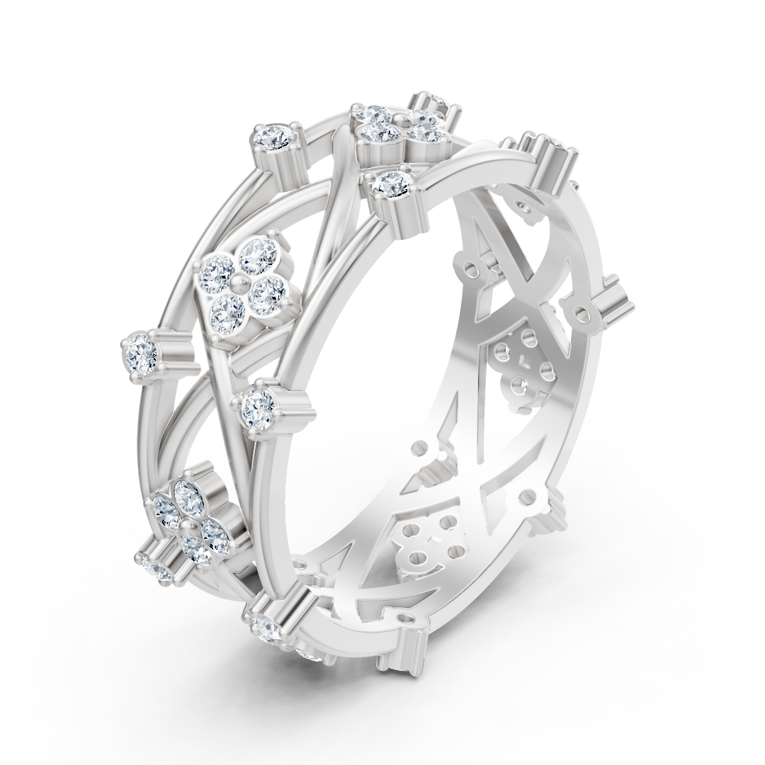 Bague en or blanc avec diamant et motif floral