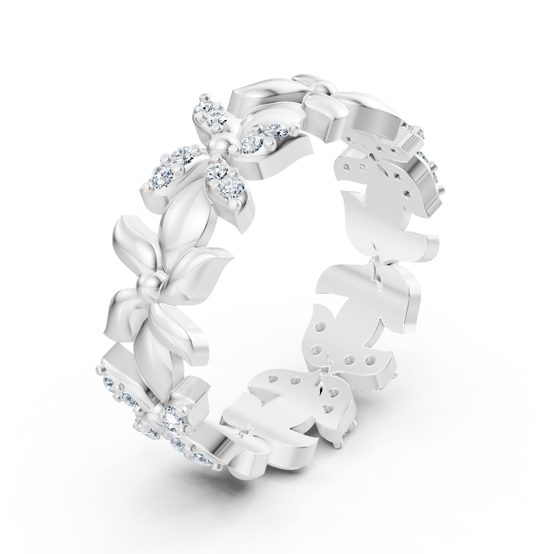 Bague scintillante en or blanc avec diamants – motif papillon