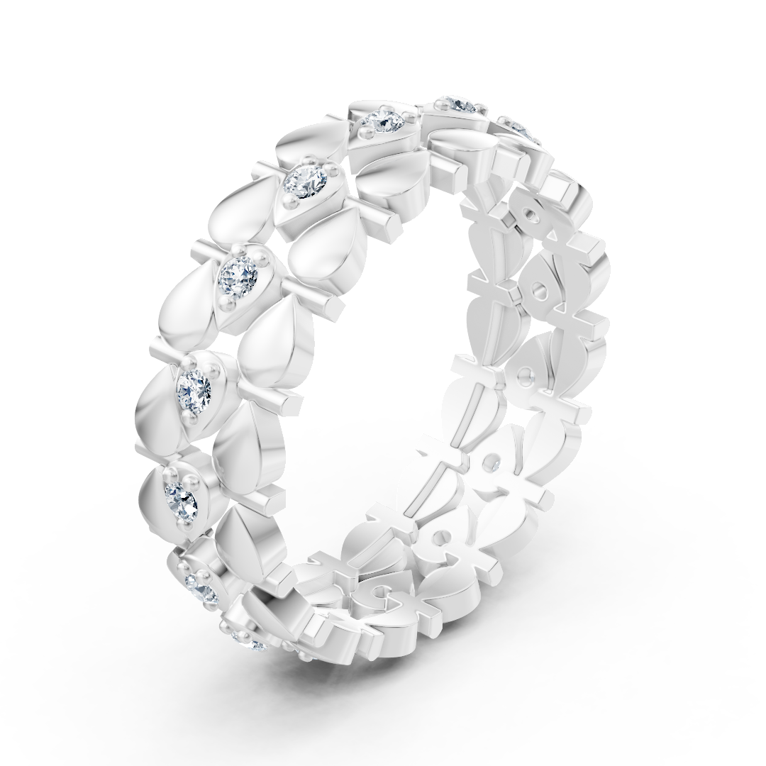 Bague élégante en or blanc avec diamants – motif feuille en filigrane