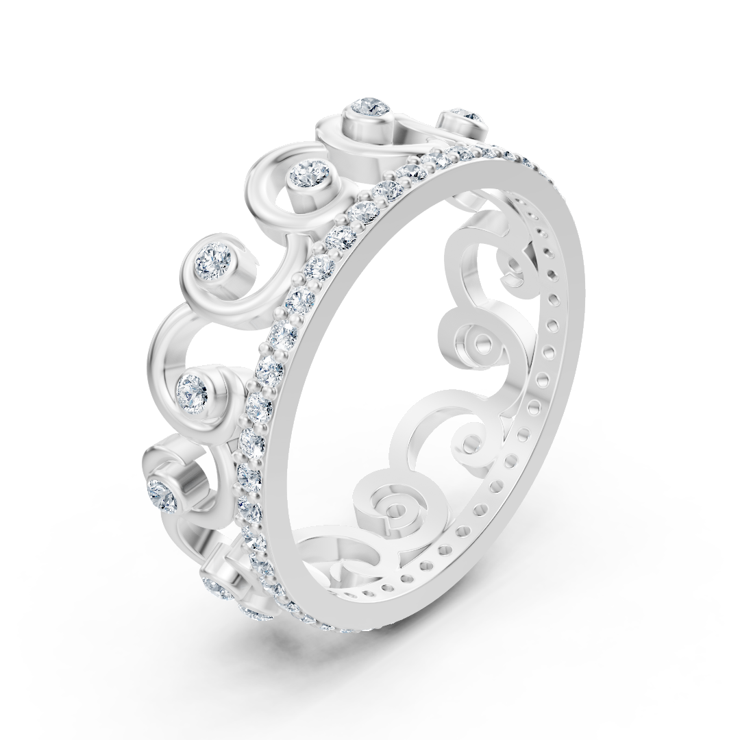 Bague couronne de princesse en or blanc 14 carats et diamants « Royal Grace »