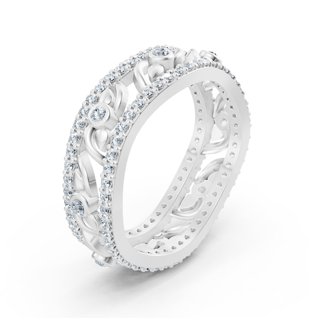 Bague Birgie en or blanc 14 carats avec diamants et cœur en forme de vigne – Élégance romantique