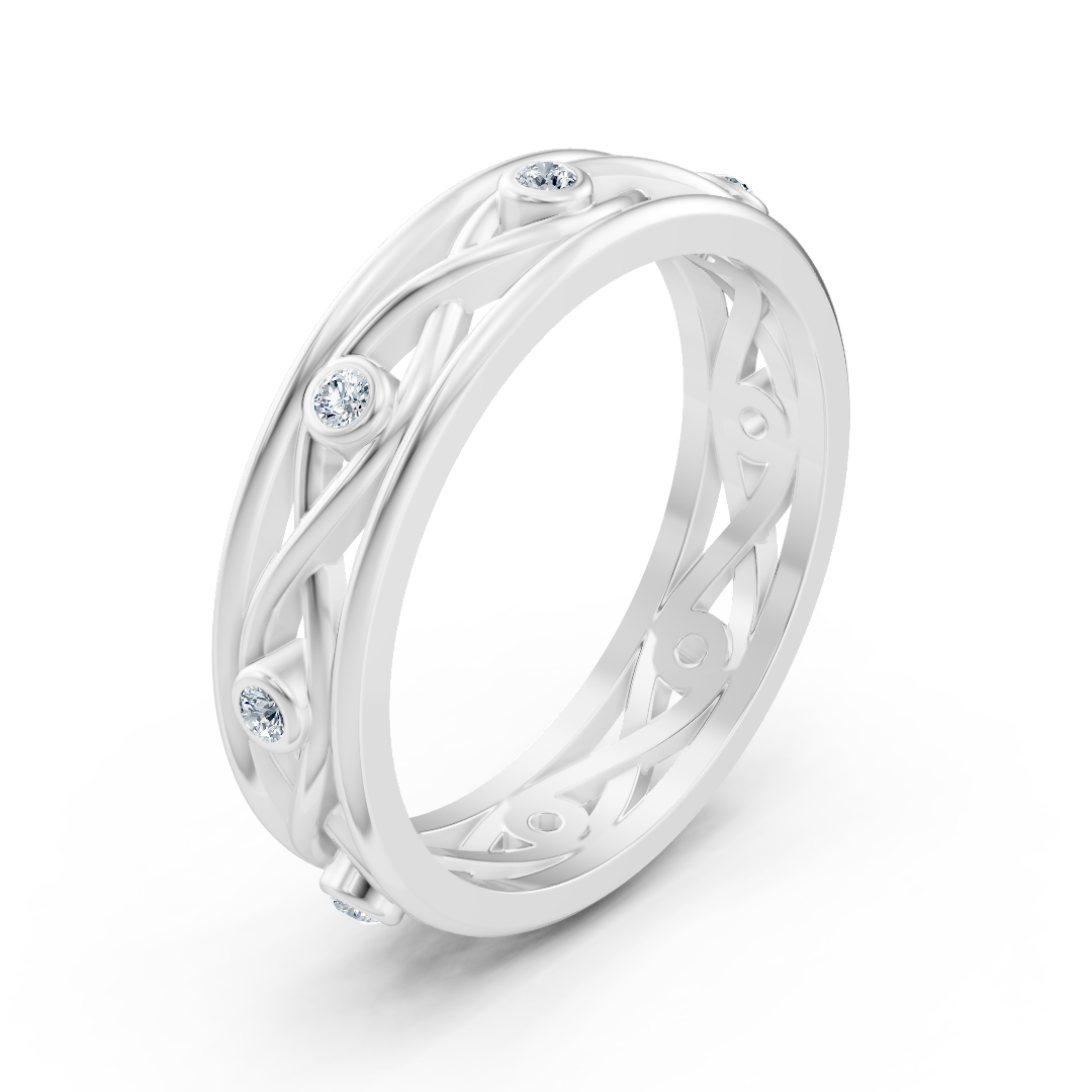 Bague élégante en or blanc avec diamants ronds en forme de lunette