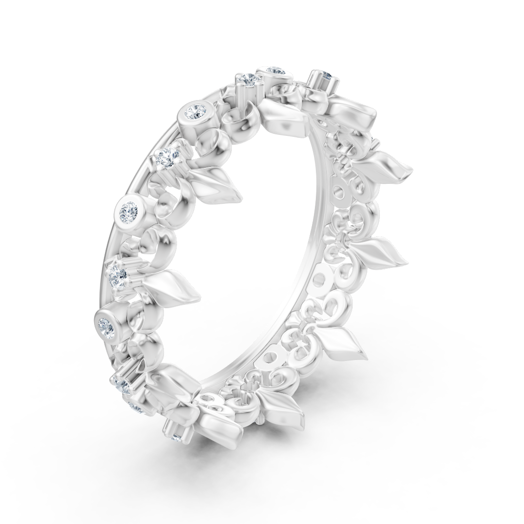 Bague en or blanc avec diamants ronds en forme de griffe et de lunette