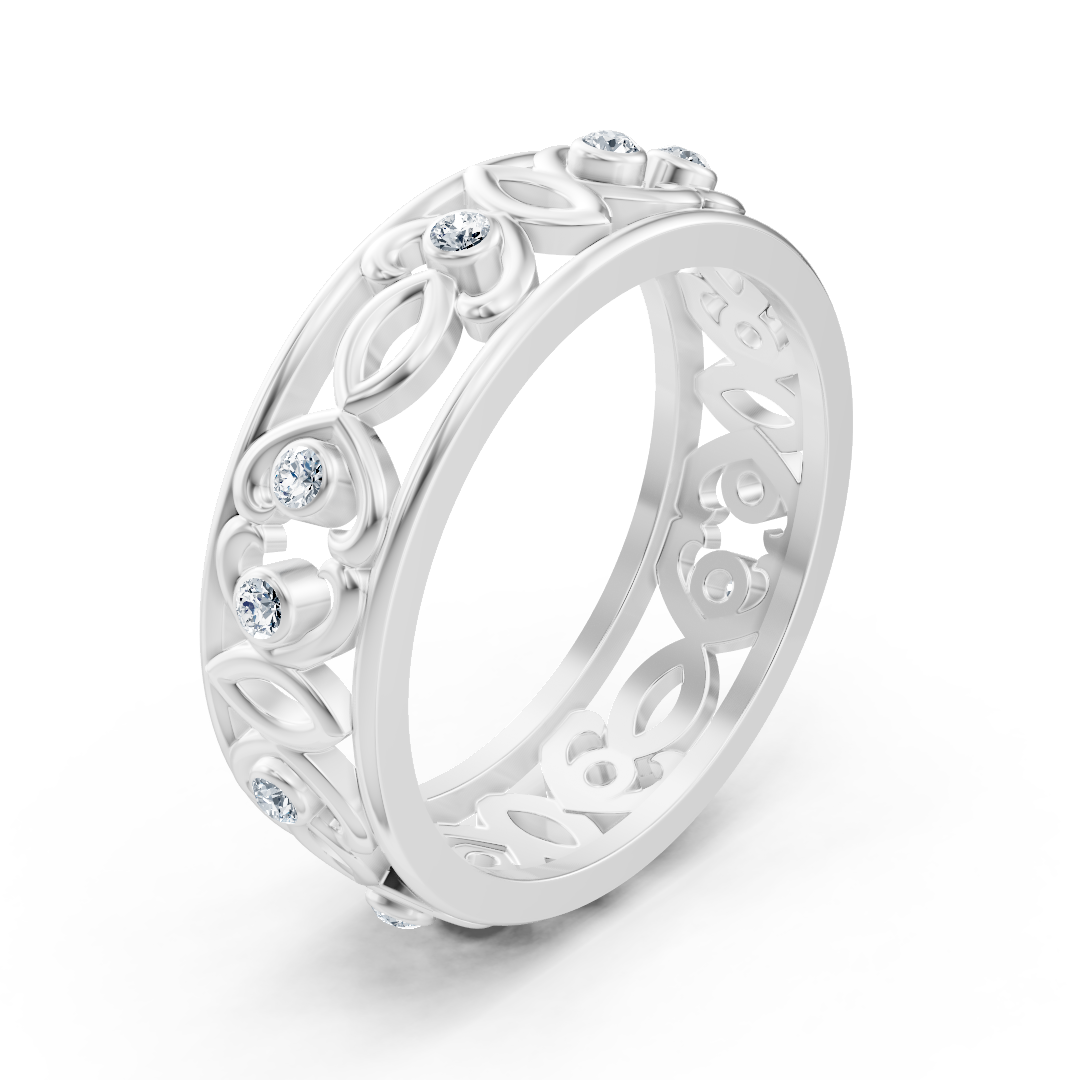 Bague moderne en or blanc avec diamants ronds en forme de lunette