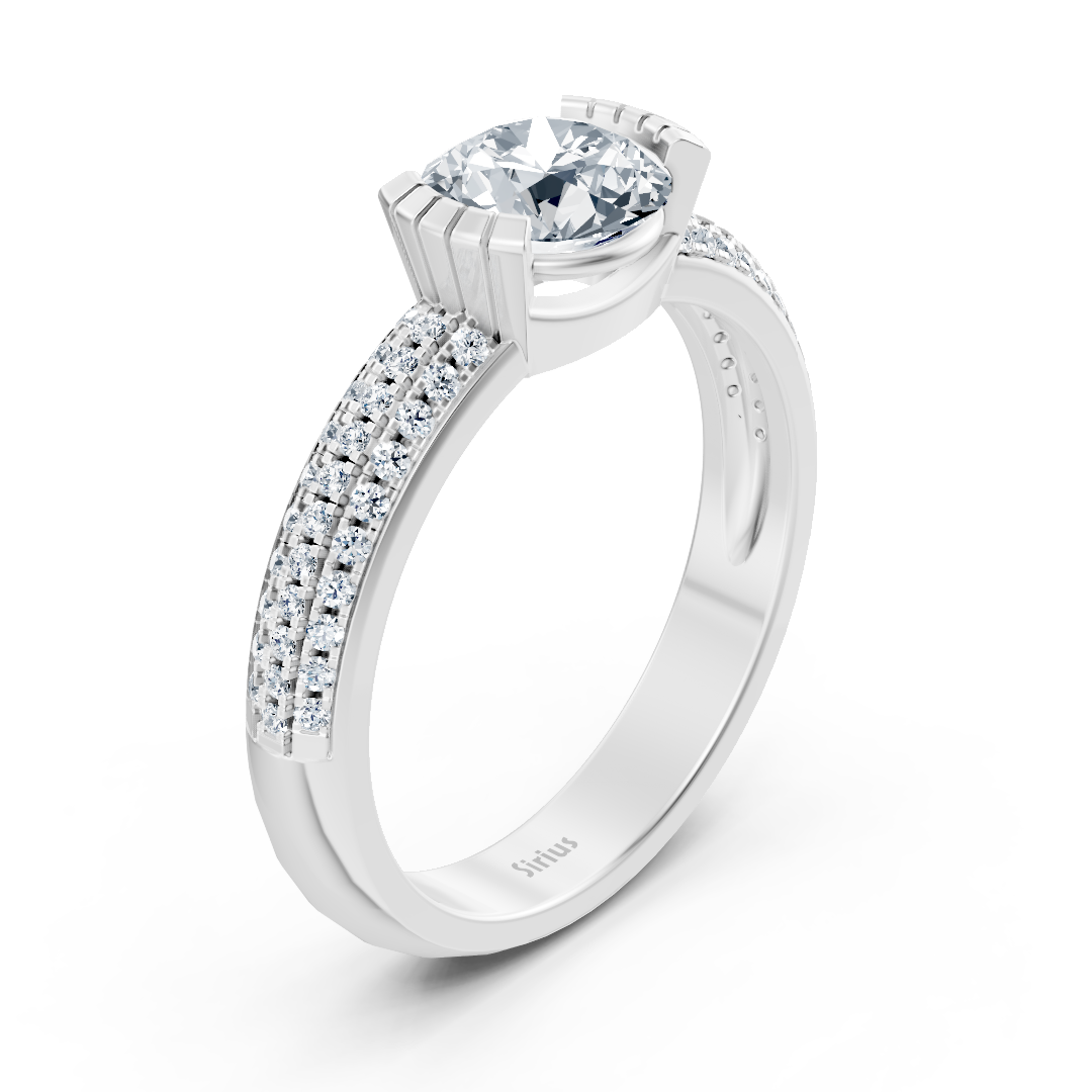 Bague de fiançailles moderne avec diamant solitaire en or blanc 14 carats