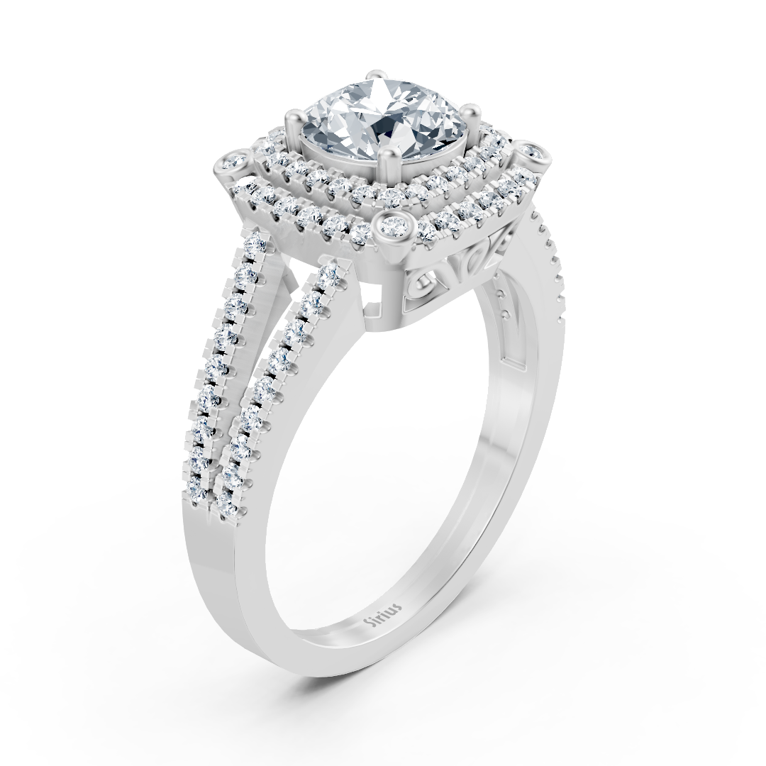 bague de fiançailles en or blanc avec double halo de diamants