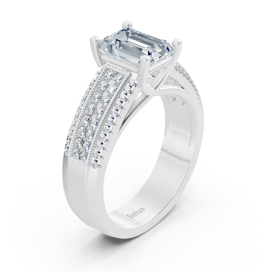 bague de fiançailles octogonale en or blanc avec améthyste et diamant