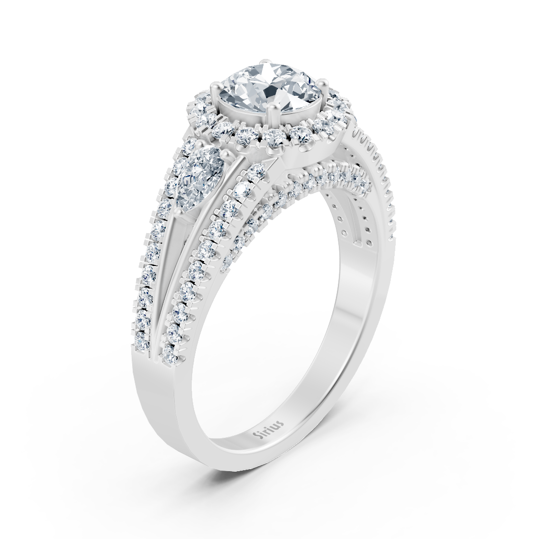 bague de fiançailles en or blanc, diamant et émeraude