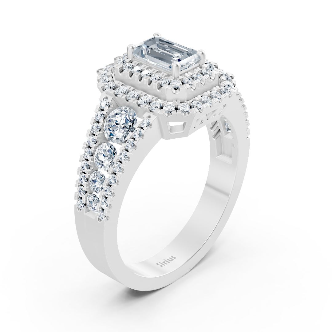 Bague de fiançailles halo diamant et saphir en or blanc