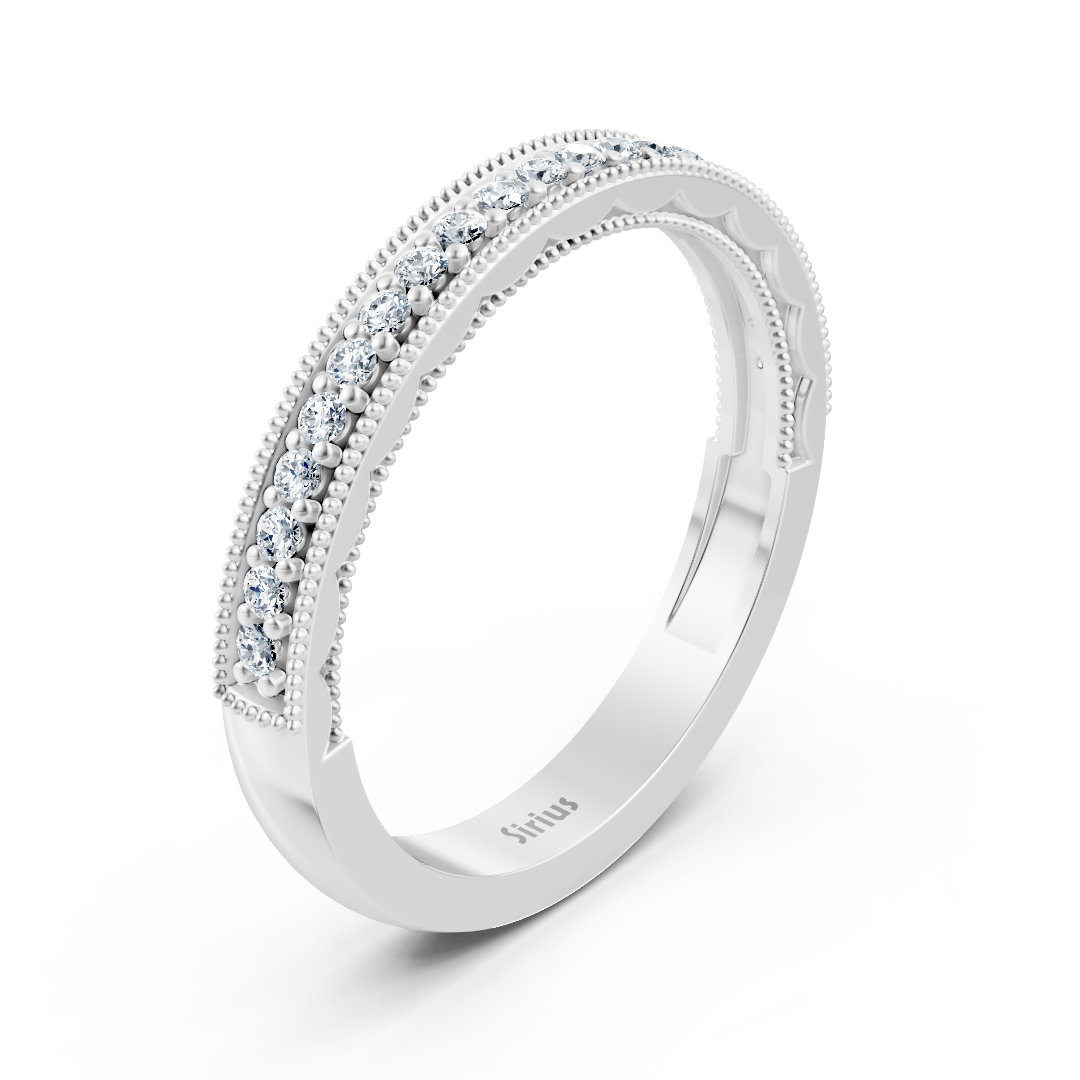 Bague demi-éternité en or blanc 14 carats avec diamant de 0,21 carat et détails milgrain