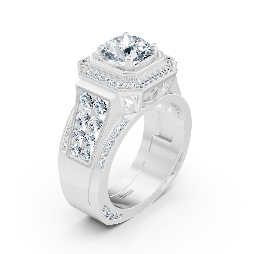 Bague Birgie Sirius en or blanc avec diamant taille ronde halo Passion