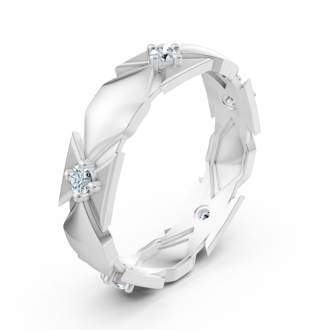 Anneau de diamant en or blanc exclusif avec design moderne