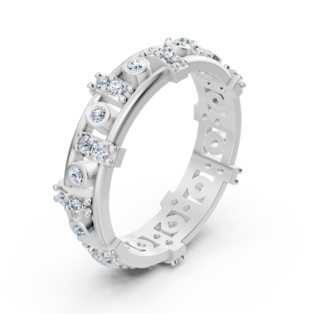 14 Karat Weißgold Diamant Memoire Ring - Moderner Damenring mit Zargen- und Krappenfassung