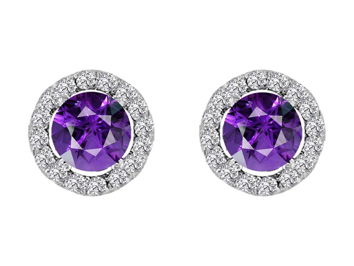 Boucles d'oreilles diamants et améthystes