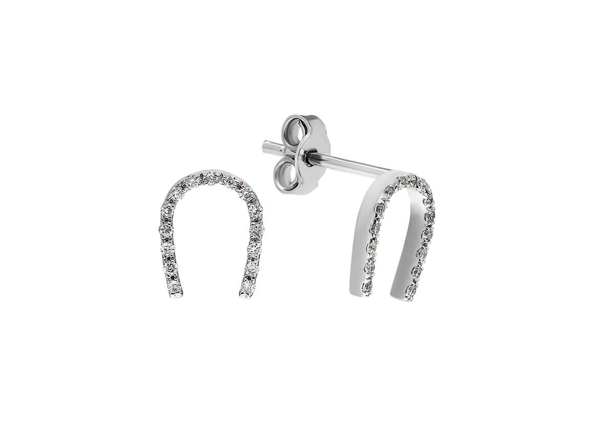 Boucles d'oreilles clous fer à cheval diamants