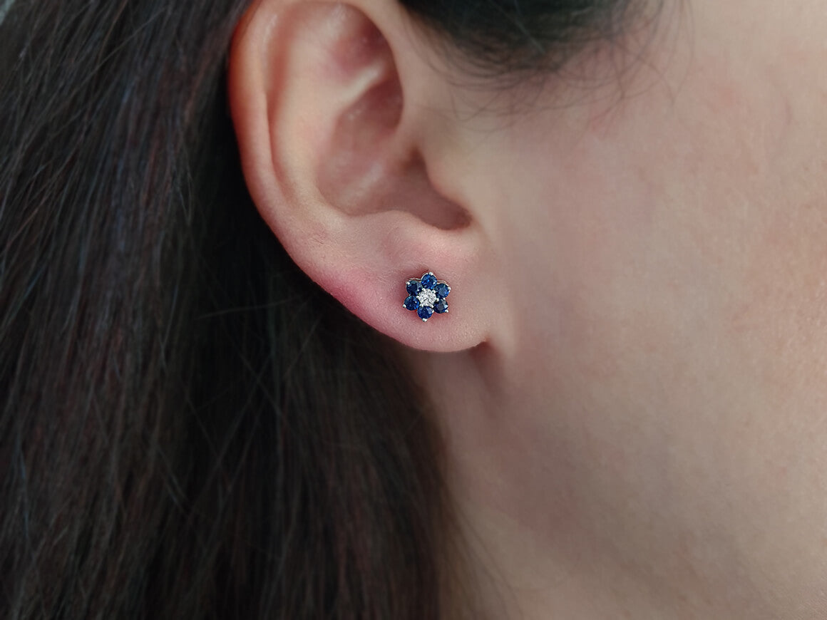 Diamond and Sapphire Daisy Earrings