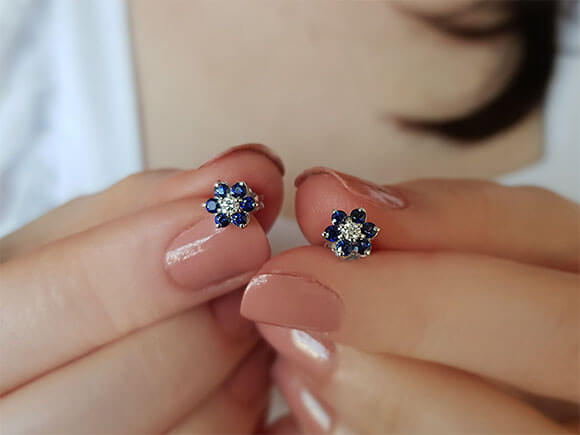 Diamond and Sapphire Daisy Earrings