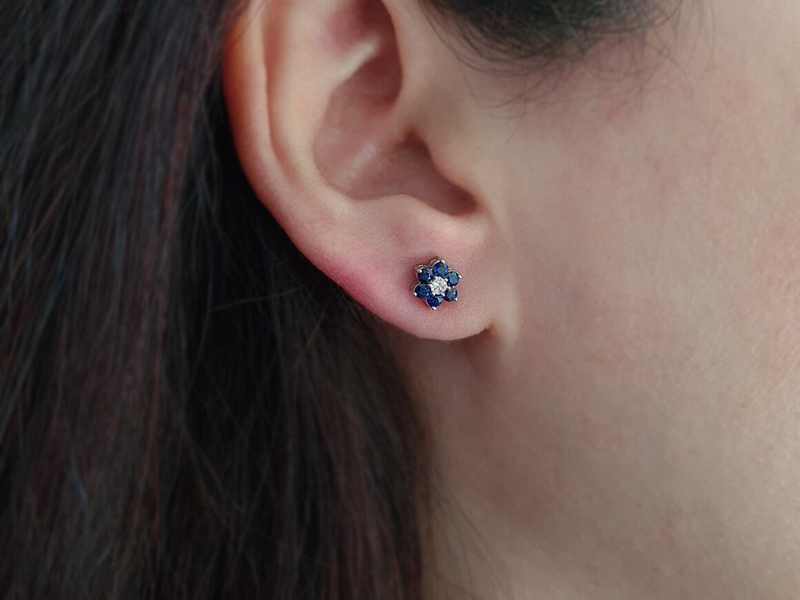 Diamond and Sapphire Daisy Earrings