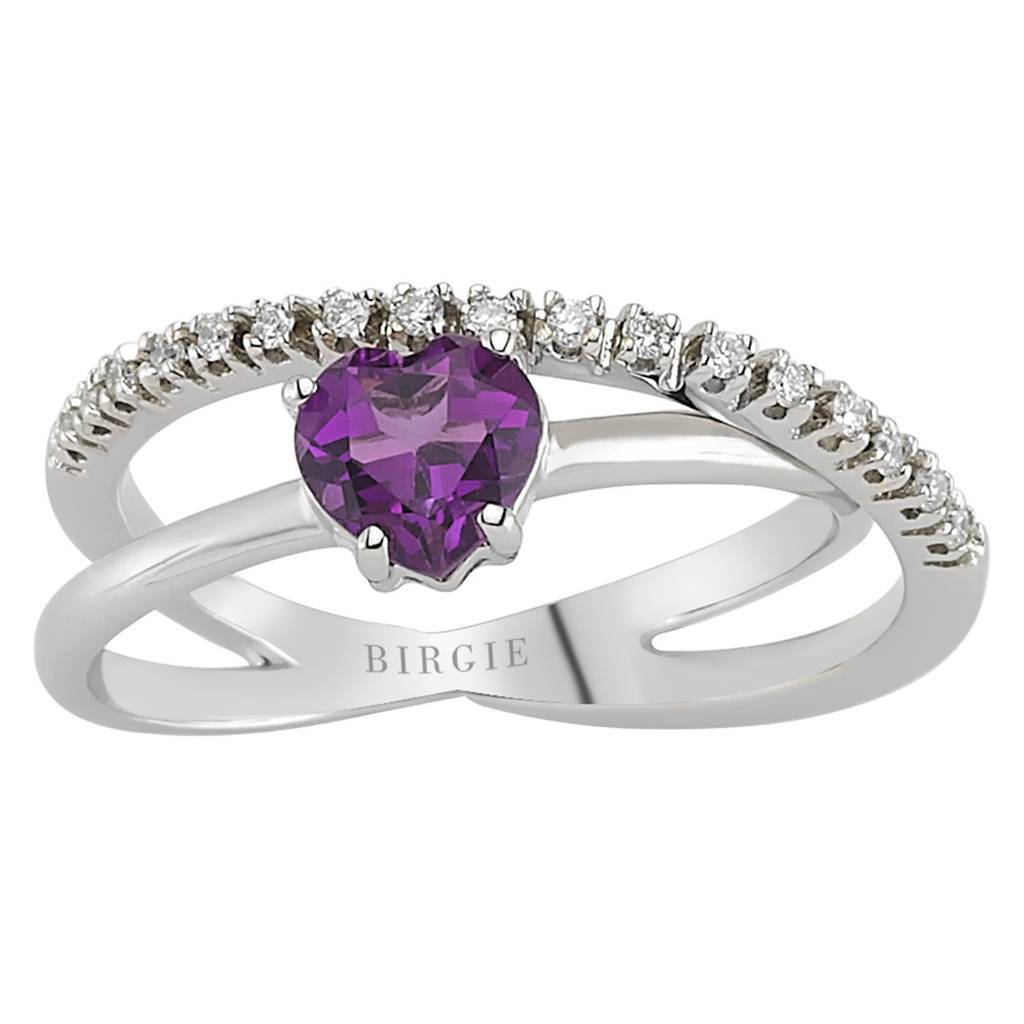 Diamond and Heart Amethyst Ring