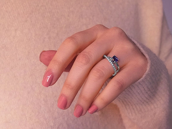 Diamond and Heart Amethyst Ring