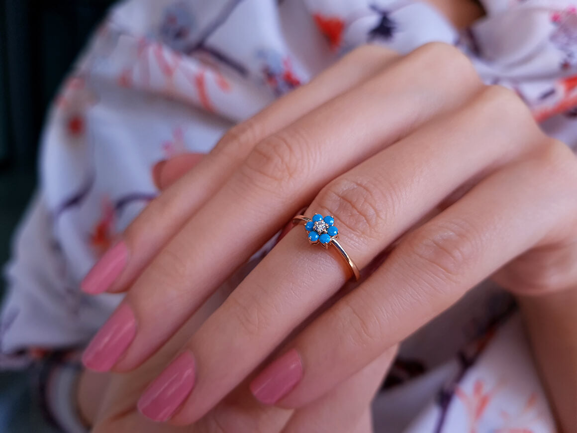 Diamond and Turquoise Daisy Ring