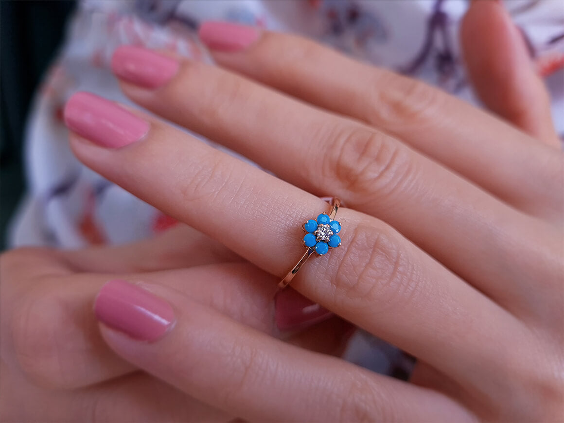 Diamond and Turquoise Daisy Ring