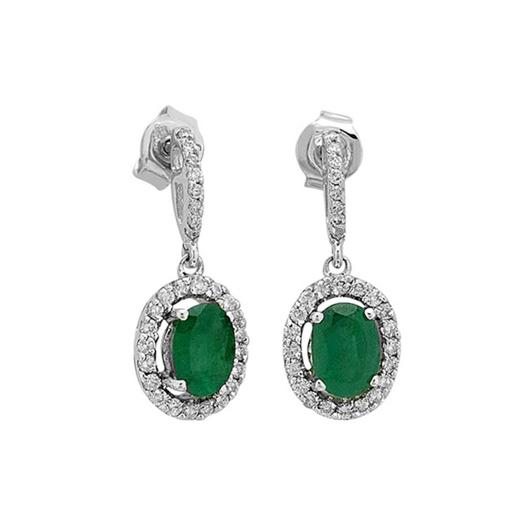Boucles d'oreilles diamants et émeraudes ovales