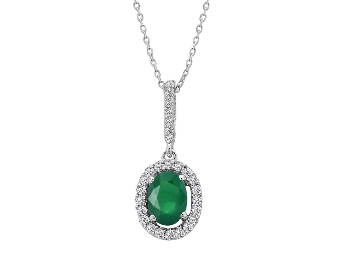 Diamond and oval emerald necklace