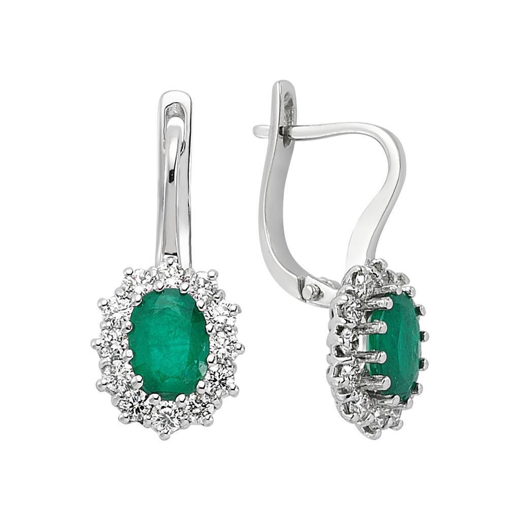 Boucles d'oreilles diamants et émeraudes ovales