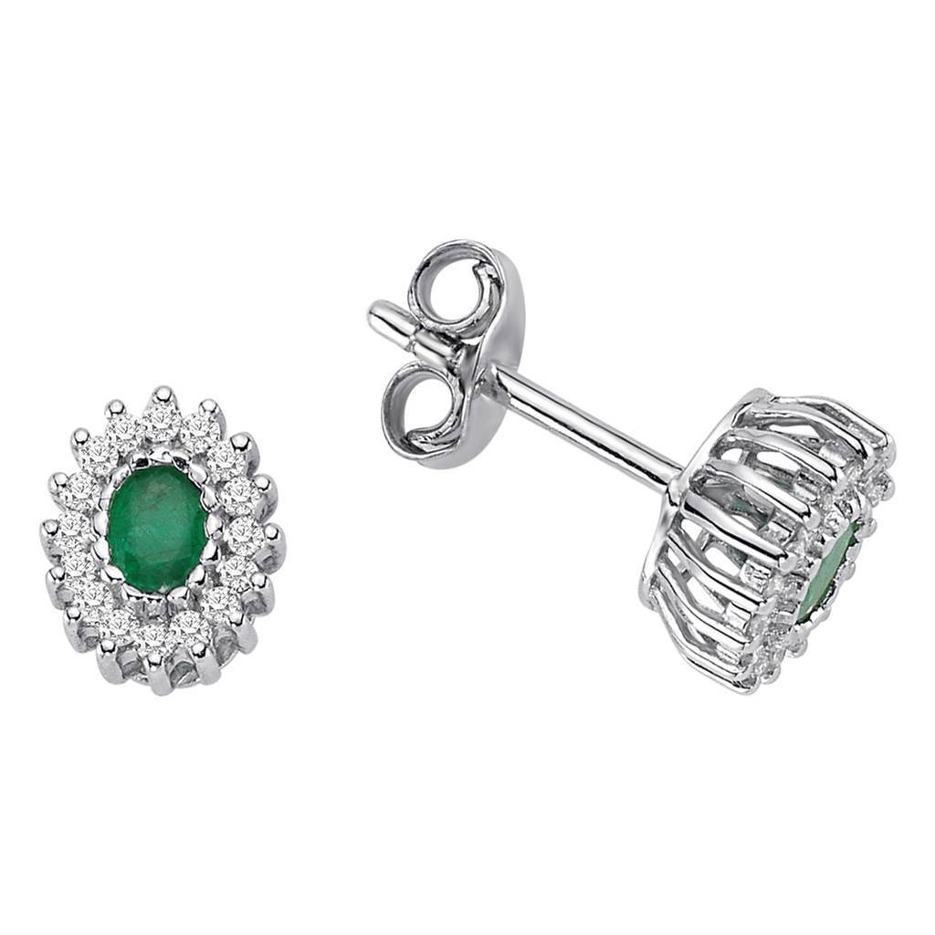 Diamond and Oval Emerald Stud Earrings