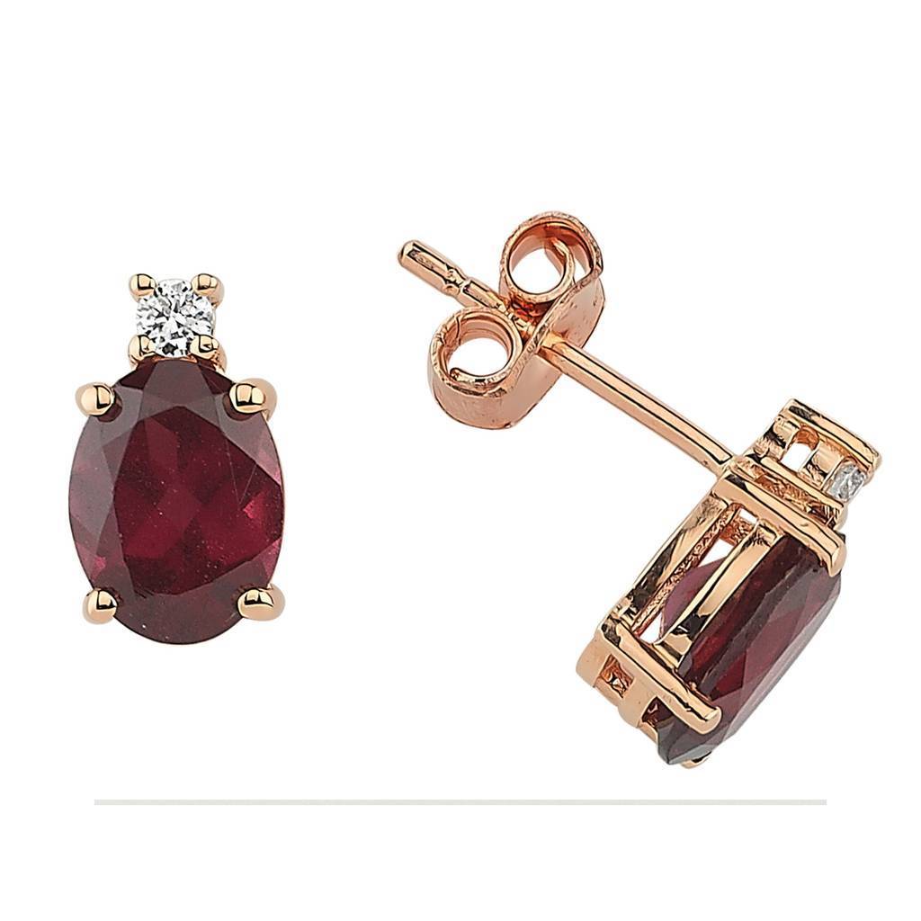 Diamond and Oval Pink Rodalite Stud Earrings