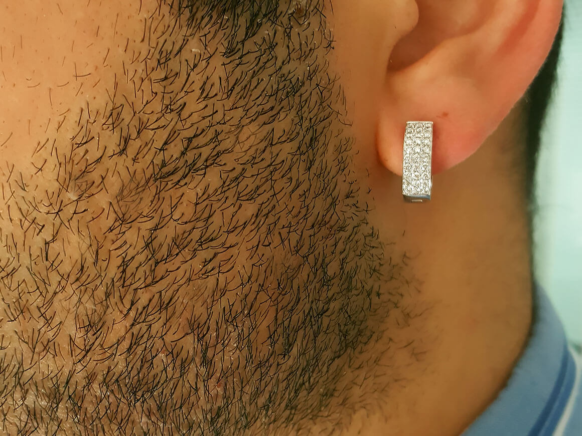 Boucles d'oreilles créoles homme diamants trois rangs