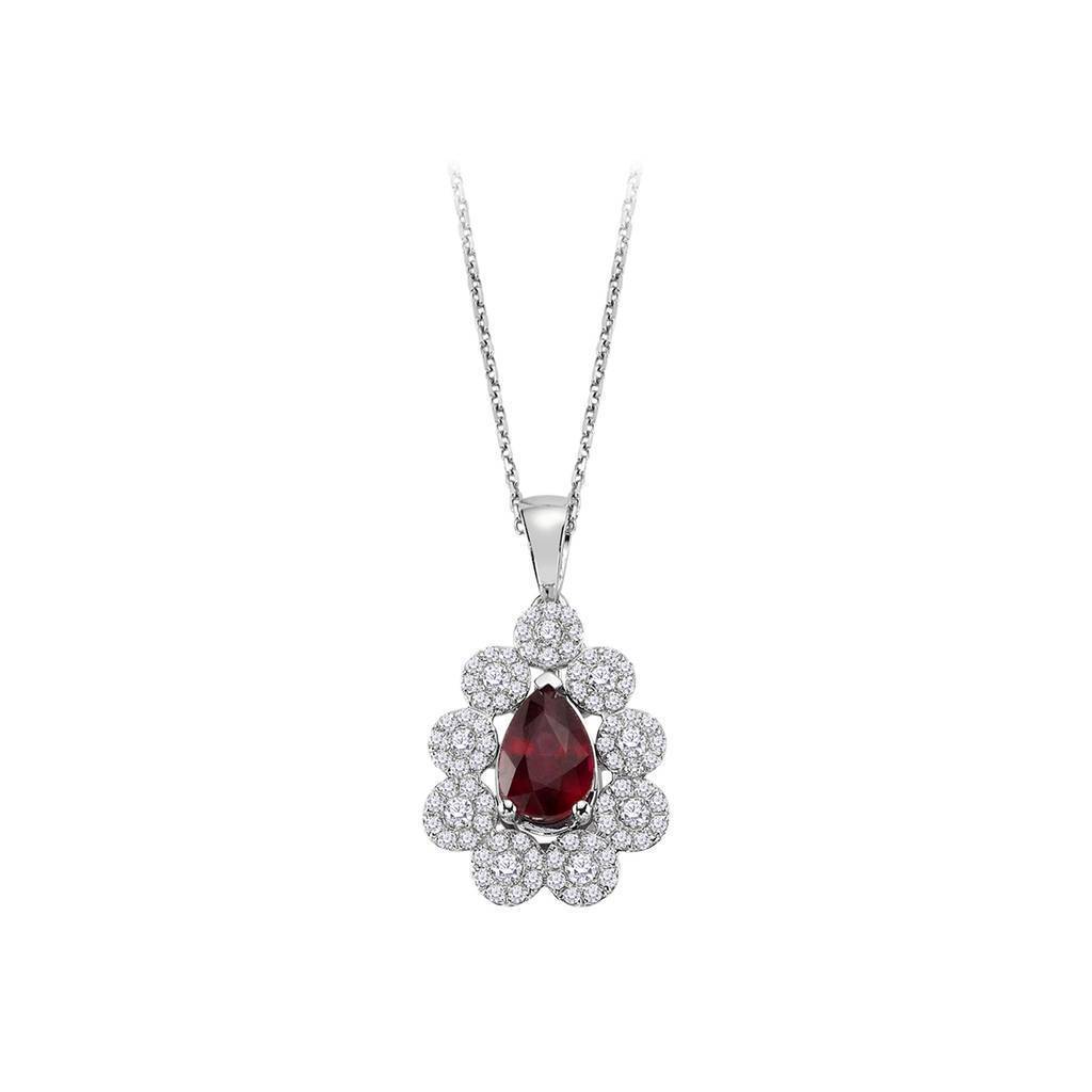 Collier motif floral rubis diamant et larme