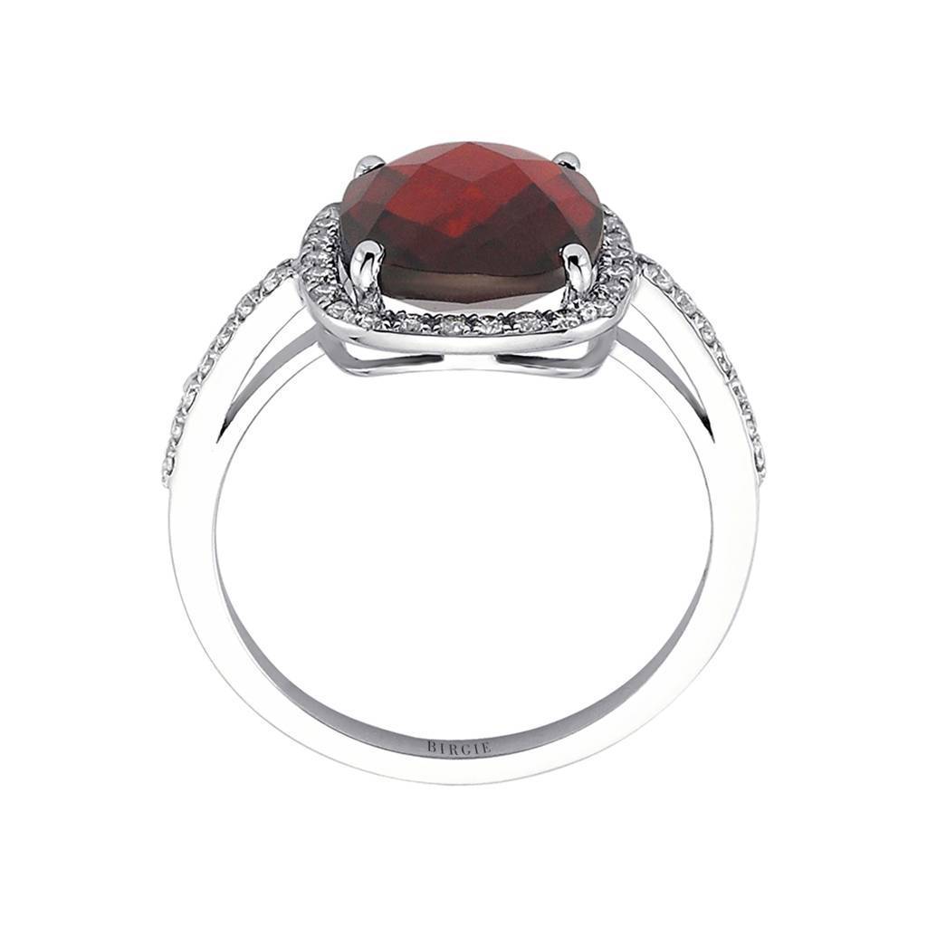 Bague diamant et grenat coussin