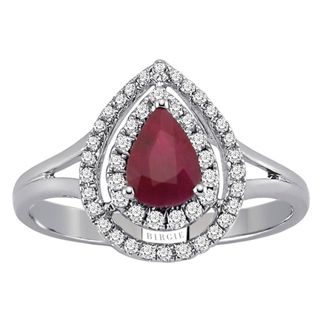 Bague deux rangs diamants et rubis larme