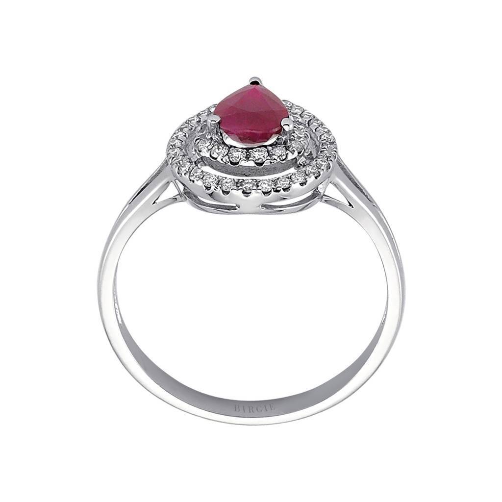 Bague deux rangs diamants et rubis larme