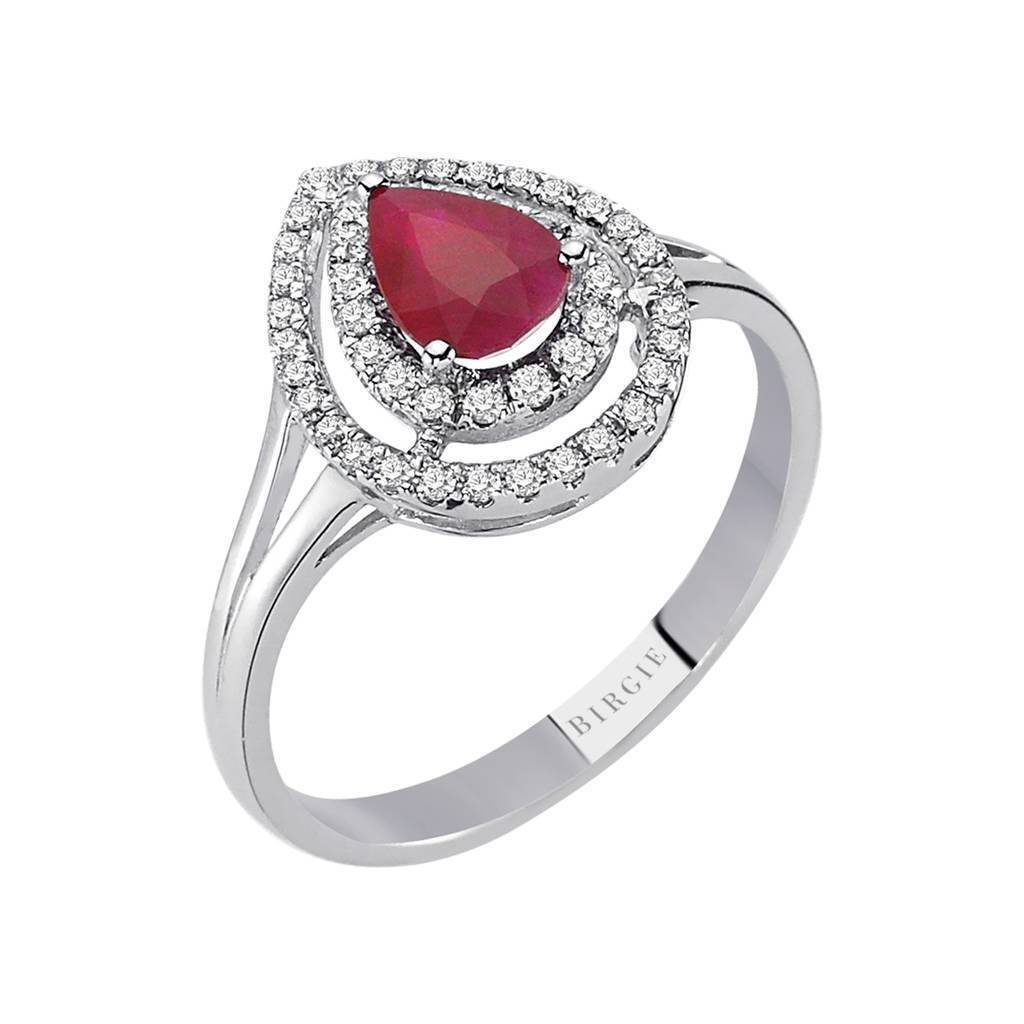 Bague deux rangs diamants et rubis larme