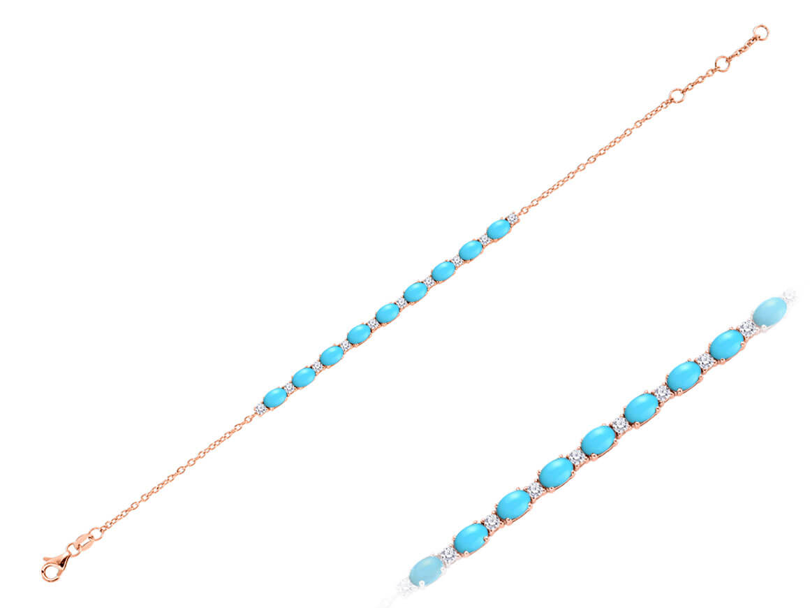 Bracelet Diamant et Turquoise Ovale