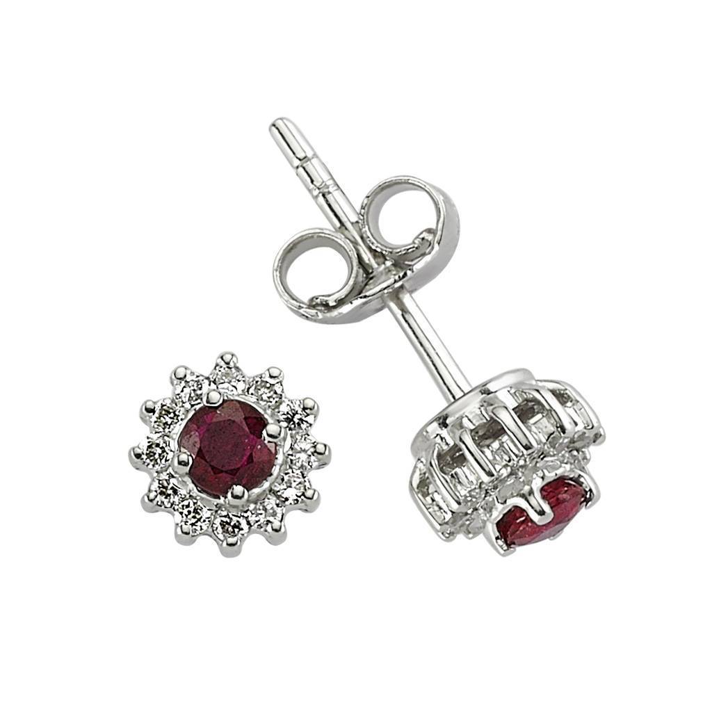 Boucles d'oreilles puces diamants et rubis