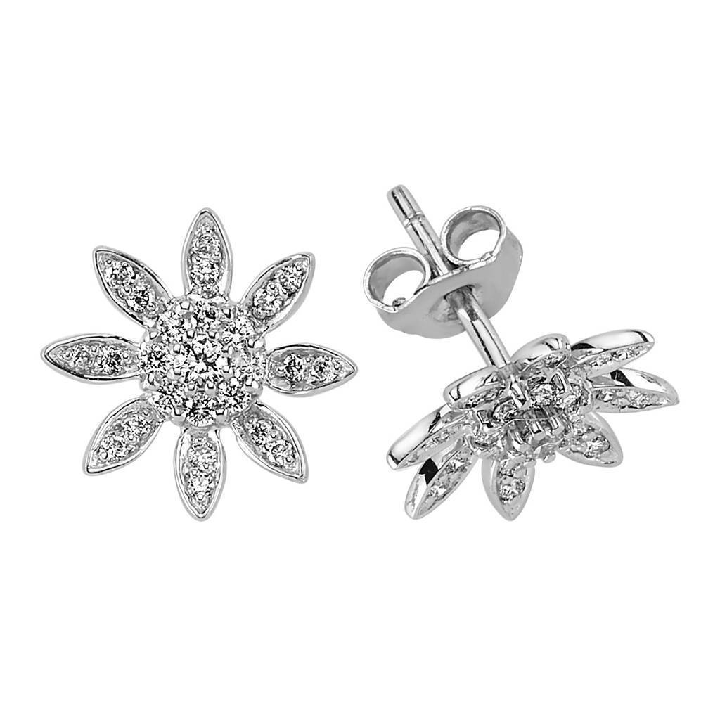 Boucles d'oreilles puces fleur diamant
