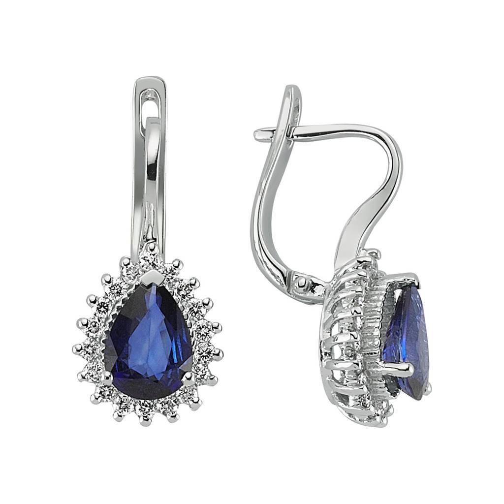 Boucles d'oreilles diamants et saphirs en forme de larme