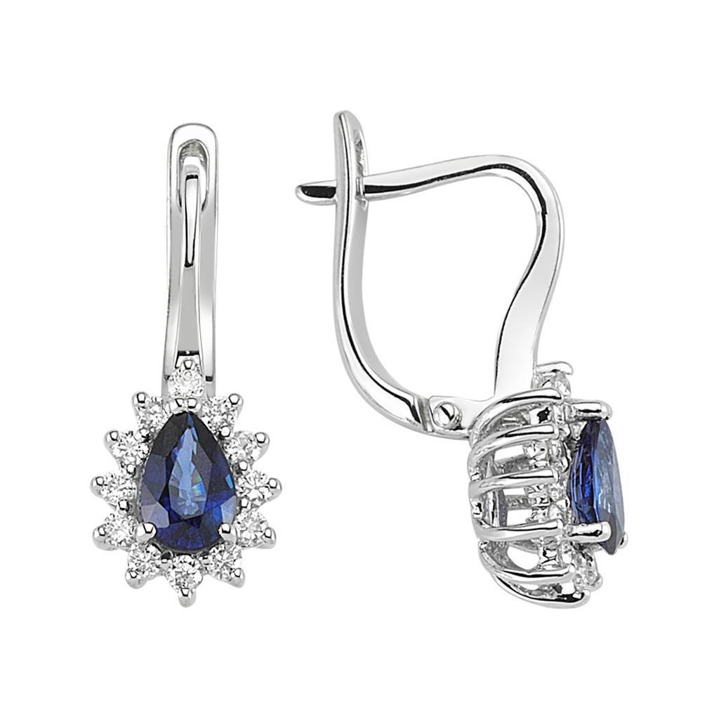 Boucles d'oreilles diamants et saphirs en forme de larme
