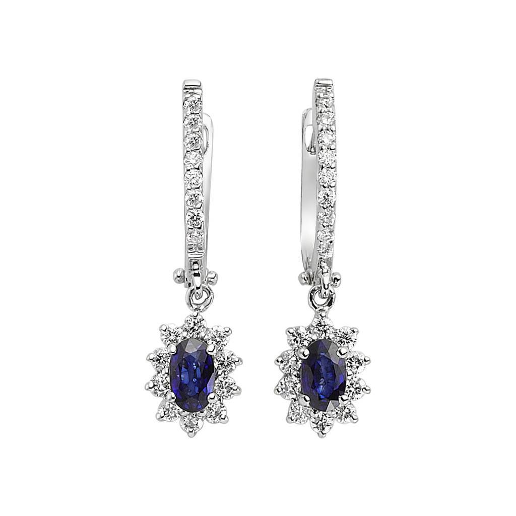 Boucles d'oreilles diamants et saphirs ovales