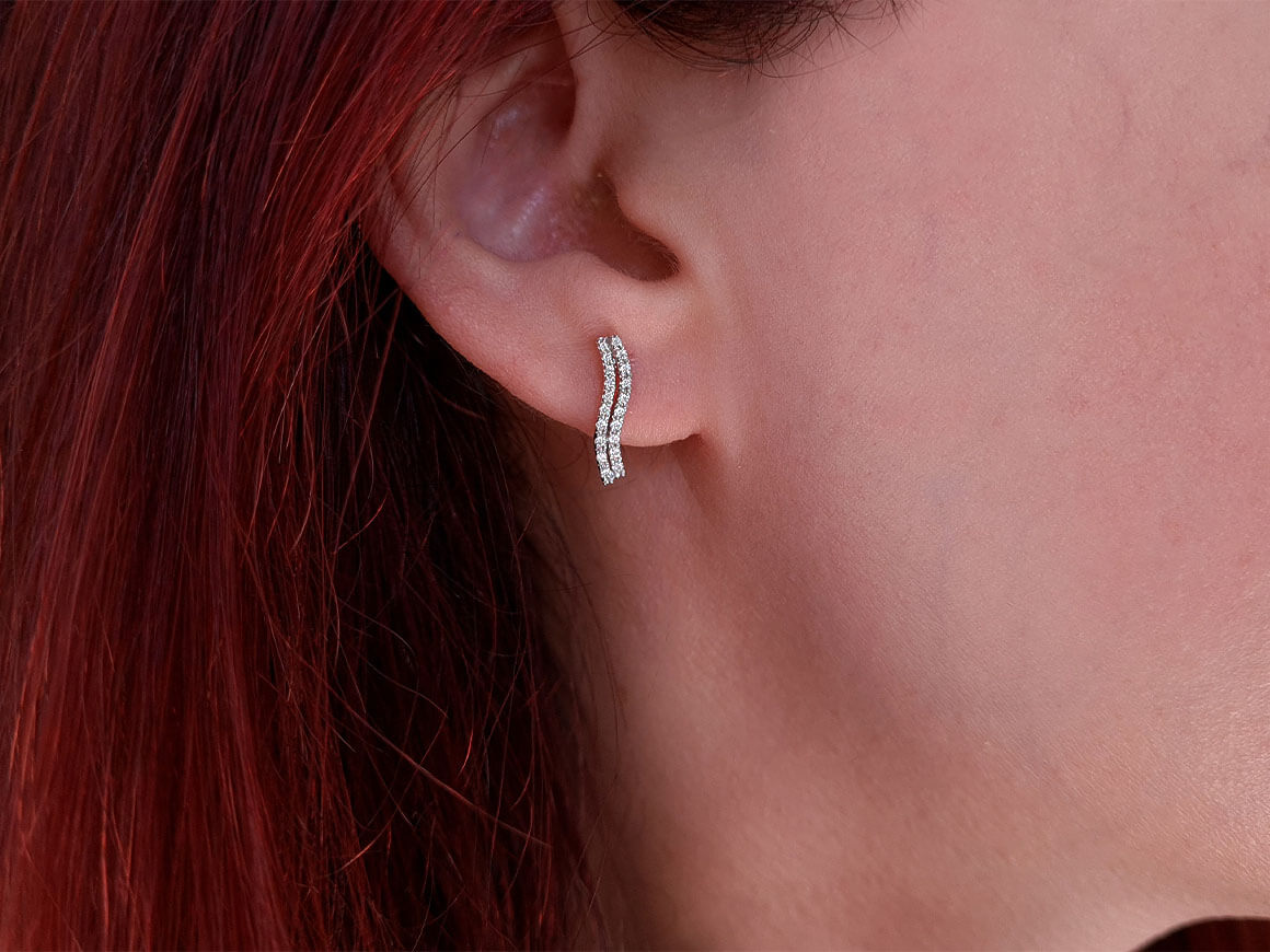 Boucles d'oreilles puces double rang diamants
