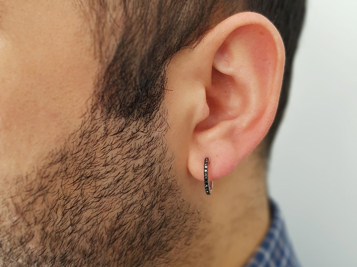 Boucles d'oreilles créoles homme diamant noir