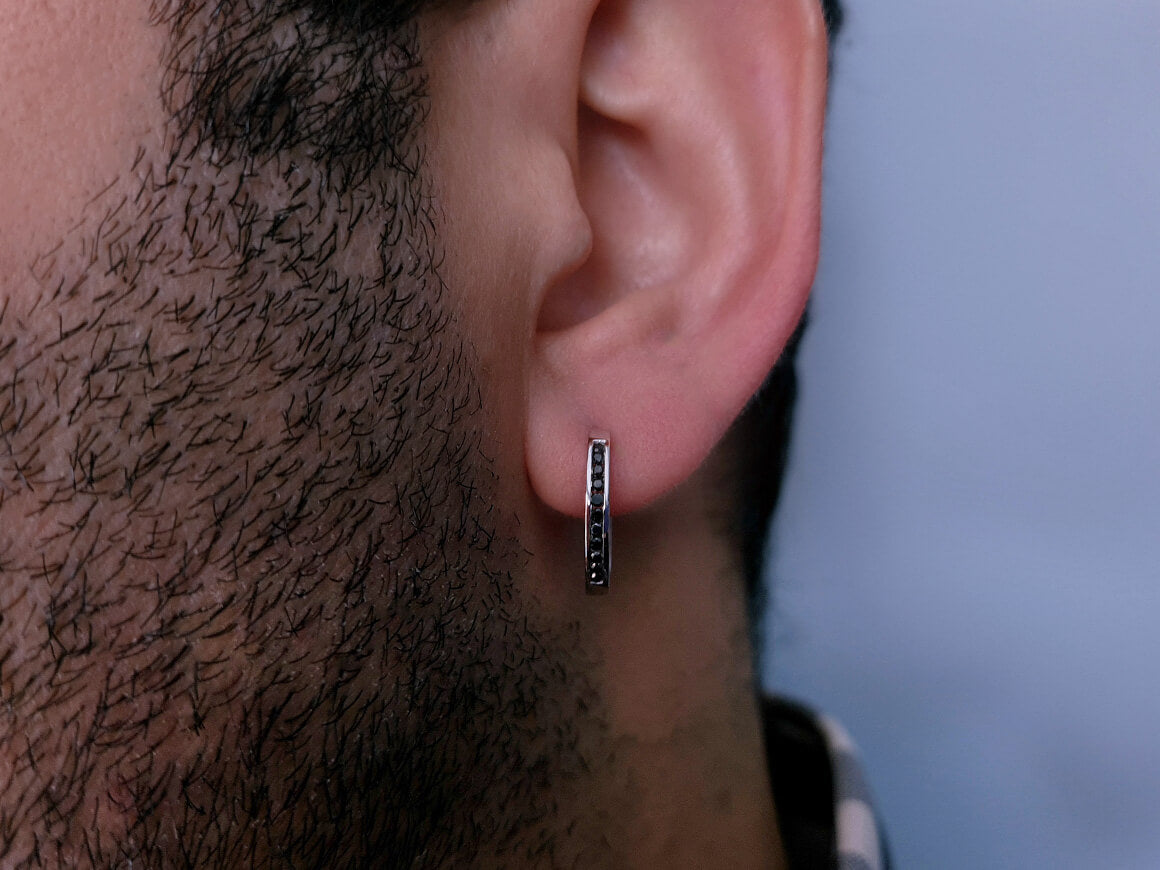 Boucles d'oreilles créoles homme diamant noir