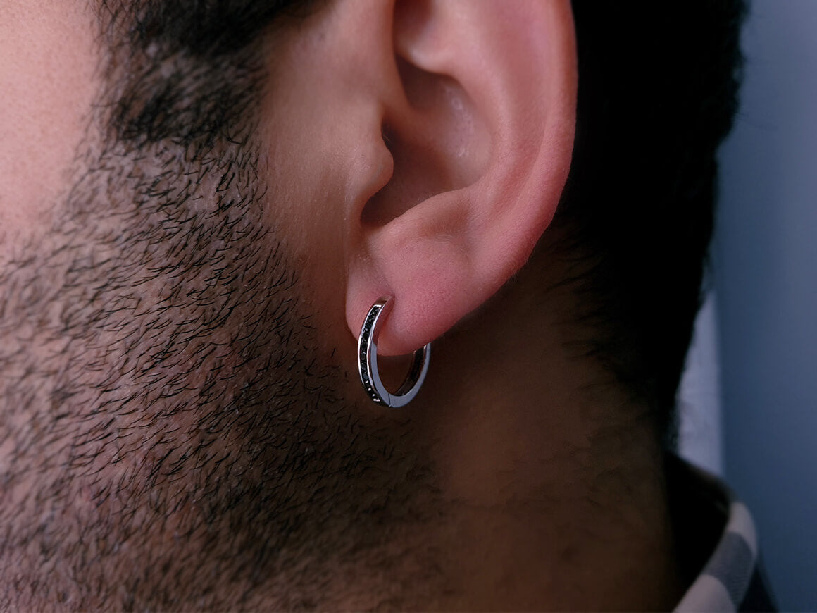 Boucles d'oreilles créoles homme diamant noir