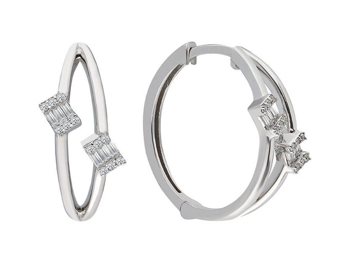 Boucles d'oreilles créoles diamant baguette